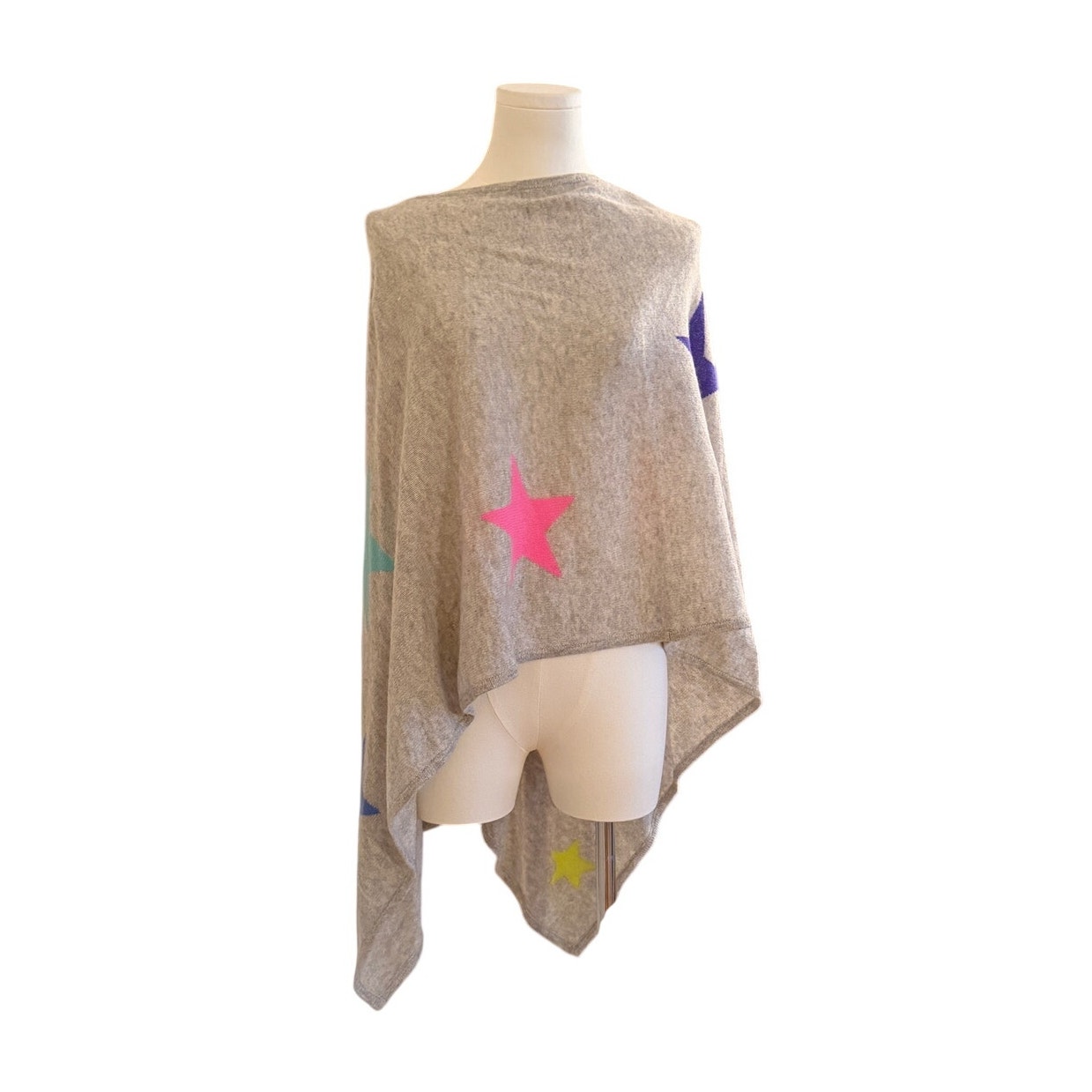 Claudia Nichole 100% Cashmere Shawl Wrap Grey With Neon Stars, One Size